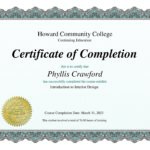 certificate of completion for Introduction to Interior Design from Howard Community College to Phyllis Crawford
